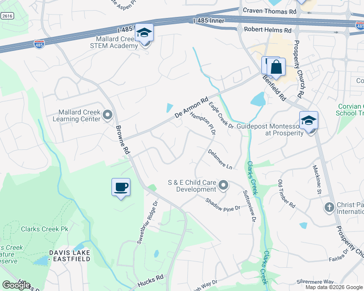 map of restaurants, bars, coffee shops, grocery stores, and more near 12122 Brownestone View Drive in Charlotte