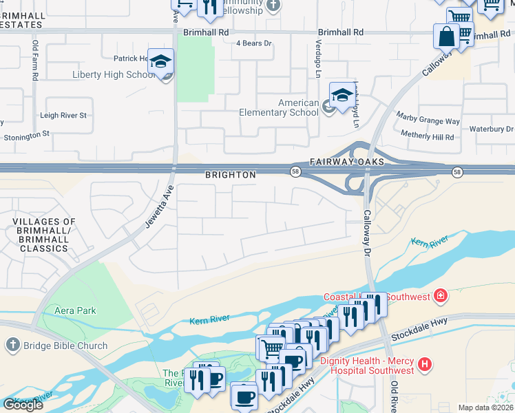 map of restaurants, bars, coffee shops, grocery stores, and more near 10803 Whitburn Street in Bakersfield