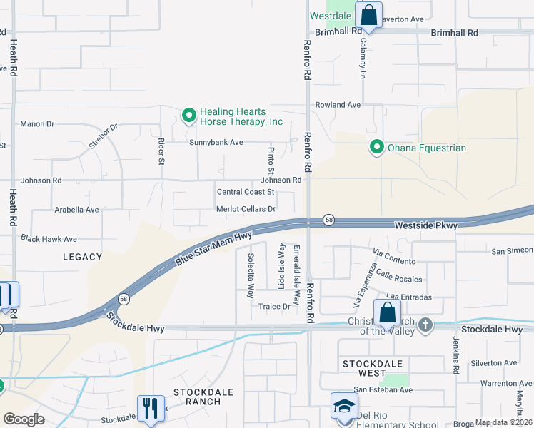 map of restaurants, bars, coffee shops, grocery stores, and more near 14715 Merlot Cellars Drive in Bakersfield