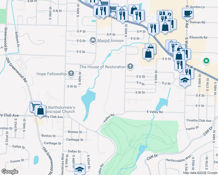 map of restaurants, bars, coffee shops, grocery stores, and more near 17 Berry Hill Road in Fort Smith