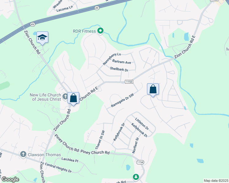 map of restaurants, bars, coffee shops, grocery stores, and more near 4153 Broadstairs Drive Southwest in Concord