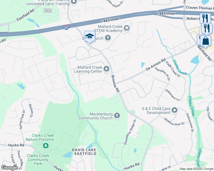 map of restaurants, bars, coffee shops, grocery stores, and more near 11716 Allen A Brown Road in Charlotte