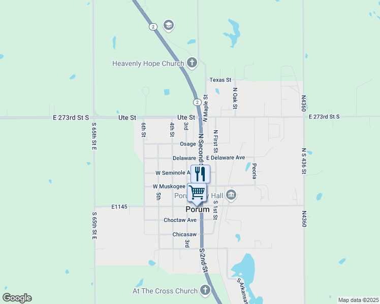 map of restaurants, bars, coffee shops, grocery stores, and more near 304 3rd in Porum