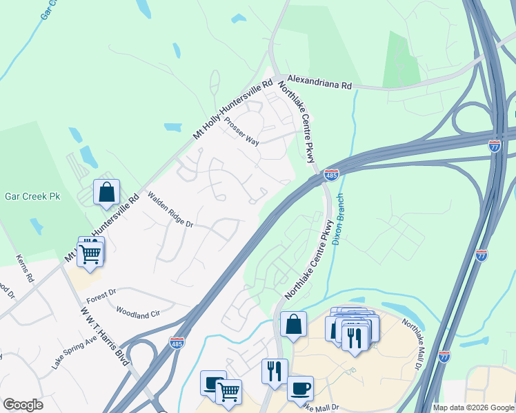 map of restaurants, bars, coffee shops, grocery stores, and more near 10029 Dauphine Drive in Charlotte