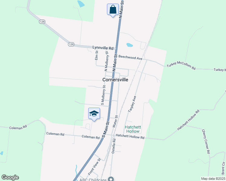 map of restaurants, bars, coffee shops, grocery stores, and more near 202 South Main Street in Cornersville