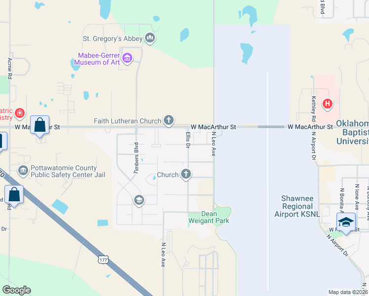 map of restaurants, bars, coffee shops, grocery stores, and more near 2507 Ellis Drive in Shawnee