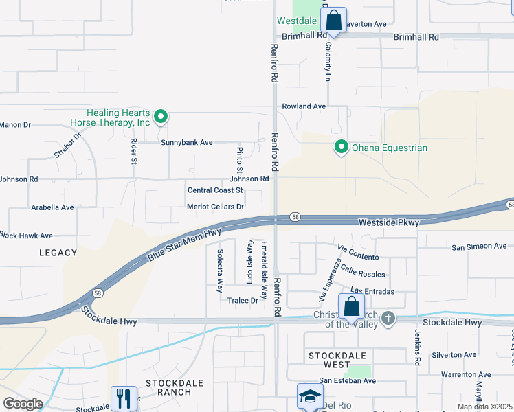 map of restaurants, bars, coffee shops, grocery stores, and more near 309 Sonoma Vine Court in Bakersfield
