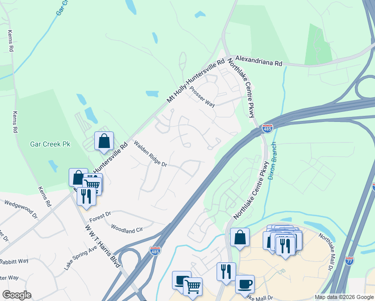 map of restaurants, bars, coffee shops, grocery stores, and more near 9933 Reindeer Way Lane in Charlotte