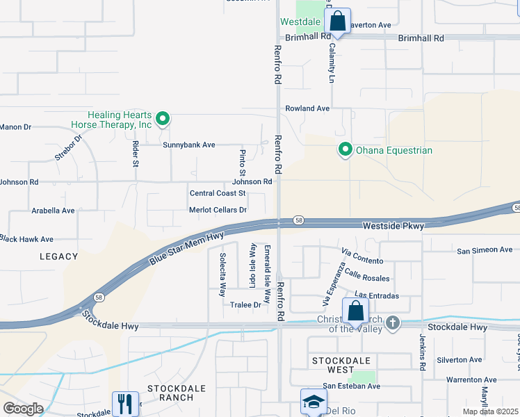 map of restaurants, bars, coffee shops, grocery stores, and more near 309 Sonoma Vine Court in Bakersfield