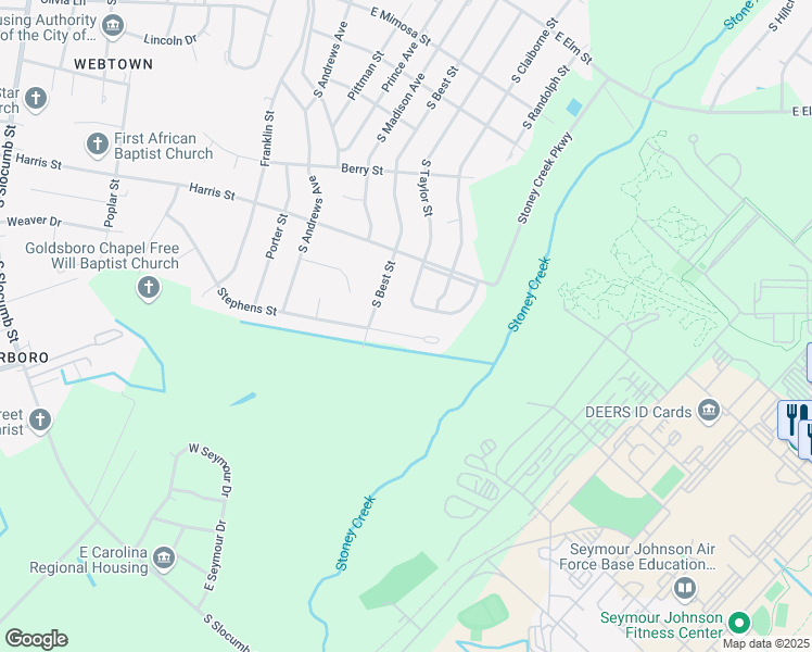 map of restaurants, bars, coffee shops, grocery stores, and more near 1905 Stephens Court in Goldsboro