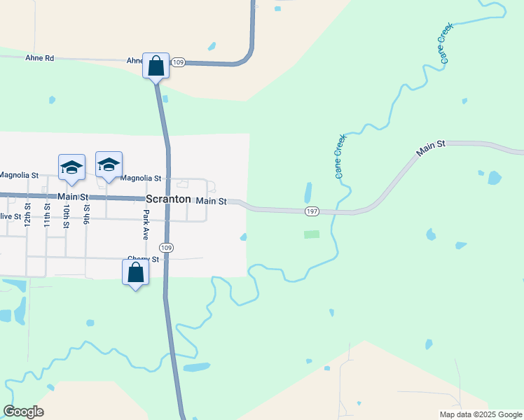 map of restaurants, bars, coffee shops, grocery stores, and more near Arkansas 197 in Scranton