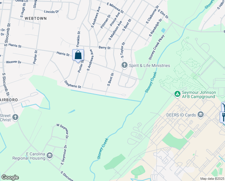 map of restaurants, bars, coffee shops, grocery stores, and more near 1803 Stephens Street in Goldsboro