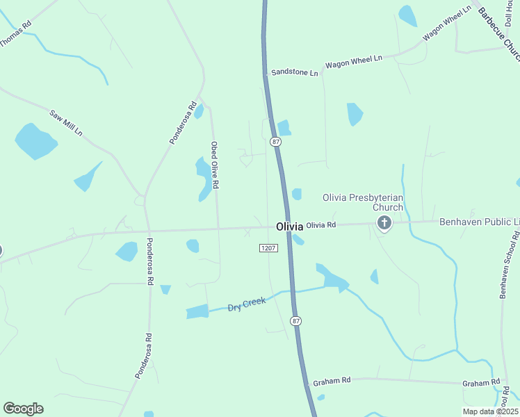 map of restaurants, bars, coffee shops, grocery stores, and more near Olivia Road in Sanford