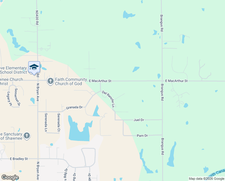 map of restaurants, bars, coffee shops, grocery stores, and more near 2 Del Rancho Lane in Shawnee