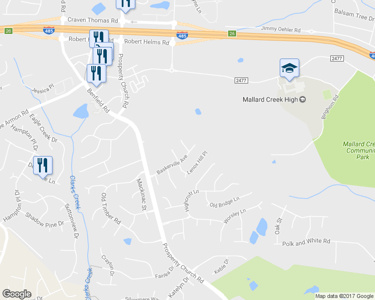map of restaurants, bars, coffee shops, grocery stores, and more near 4717 Buckminster Court in Charlotte