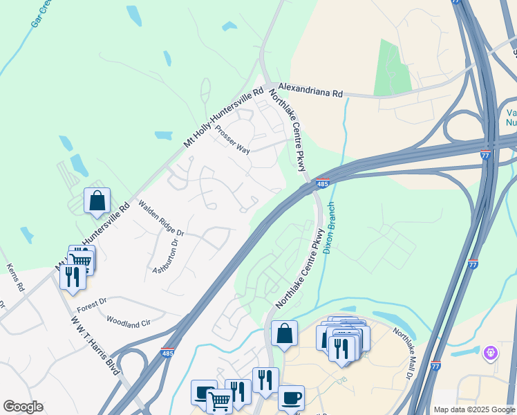 map of restaurants, bars, coffee shops, grocery stores, and more near 8260 Rudolph Road in Charlotte