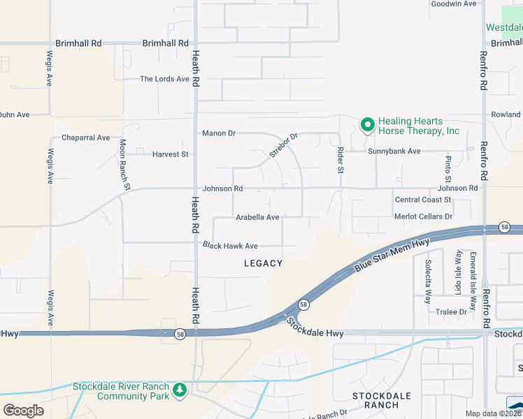 map of restaurants, bars, coffee shops, grocery stores, and more near 15701 Johnson Road in Bakersfield