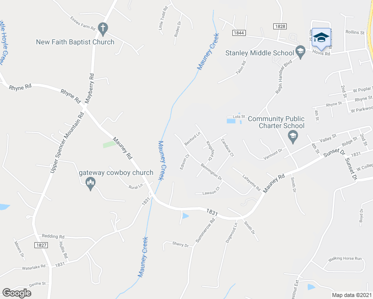 map of restaurants, bars, coffee shops, grocery stores, and more near 420 Bennington Drive in Stanley