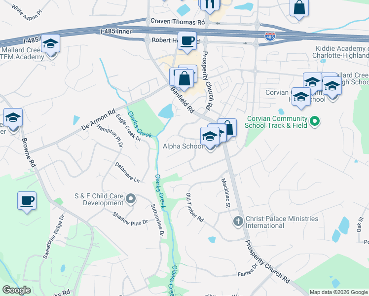 map of restaurants, bars, coffee shops, grocery stores, and more near in Charlotte