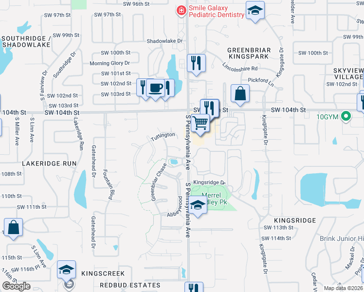map of restaurants, bars, coffee shops, grocery stores, and more near 2109 Kingswood Circle in Oklahoma City