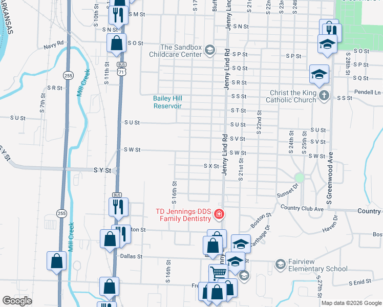 map of restaurants, bars, coffee shops, grocery stores, and more near 2322 South 17th Street in Fort Smith