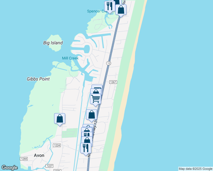map of restaurants, bars, coffee shops, grocery stores, and more near 40037 North Carolina 12 in Avon