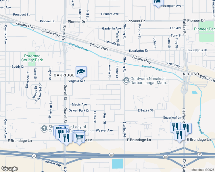 map of restaurants, bars, coffee shops, grocery stores, and more near 814 Granite Pass Avenue in Bakersfield