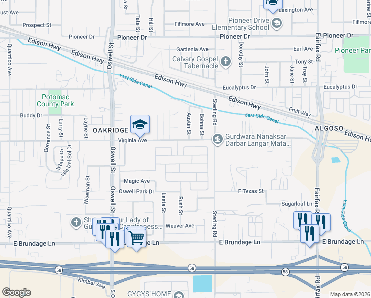 map of restaurants, bars, coffee shops, grocery stores, and more near 814 Granite Pass Avenue in Bakersfield