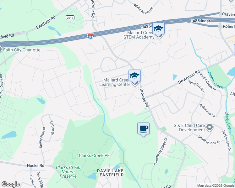 map of restaurants, bars, coffee shops, grocery stores, and more near 11531 Allen A Brown Rd in Charlotte