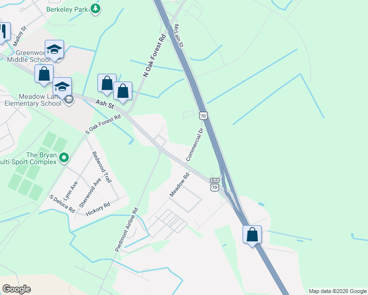 map of restaurants, bars, coffee shops, grocery stores, and more near 3714 Commercial Drive in Goldsboro