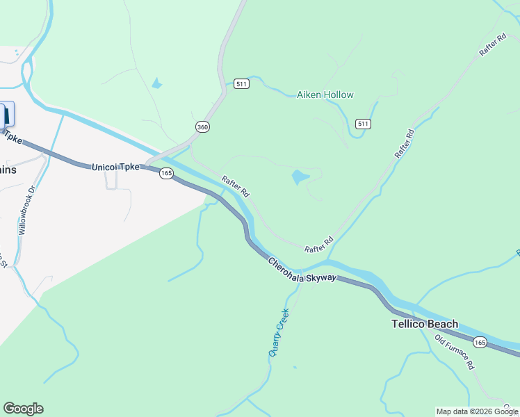 map of restaurants, bars, coffee shops, grocery stores, and more near 220 Rafter Road in Tellico Plains