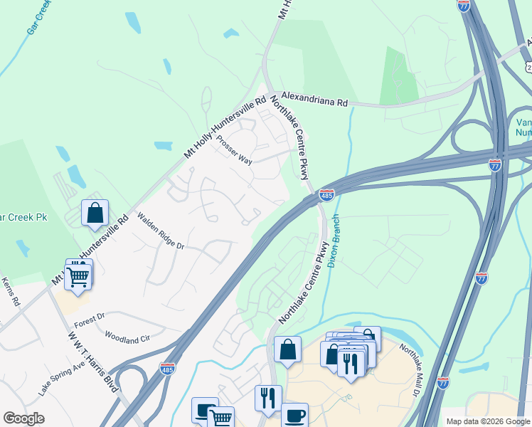 map of restaurants, bars, coffee shops, grocery stores, and more near 8260 Rudolph Road in Charlotte