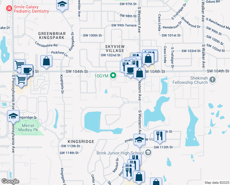 map of restaurants, bars, coffee shops, grocery stores, and more near 963 Southwest 107th Street in Oklahoma City