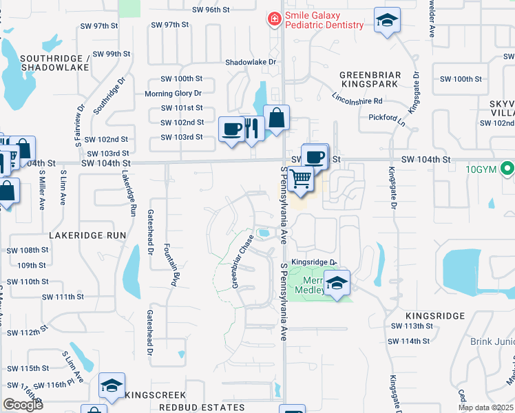 map of restaurants, bars, coffee shops, grocery stores, and more near 10720 Greenbriar Chase in Oklahoma City