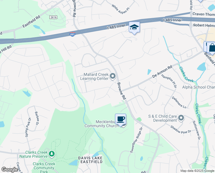 map of restaurants, bars, coffee shops, grocery stores, and more near 11645 Allen A Brown Road in Charlotte