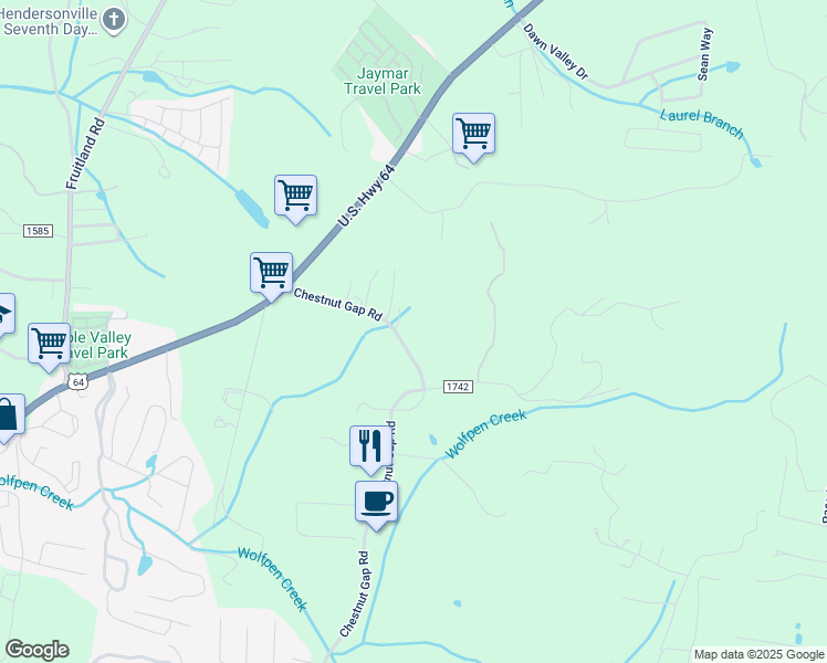 map of restaurants, bars, coffee shops, grocery stores, and more near 307 Chestnut Gap Road in Hendersonville