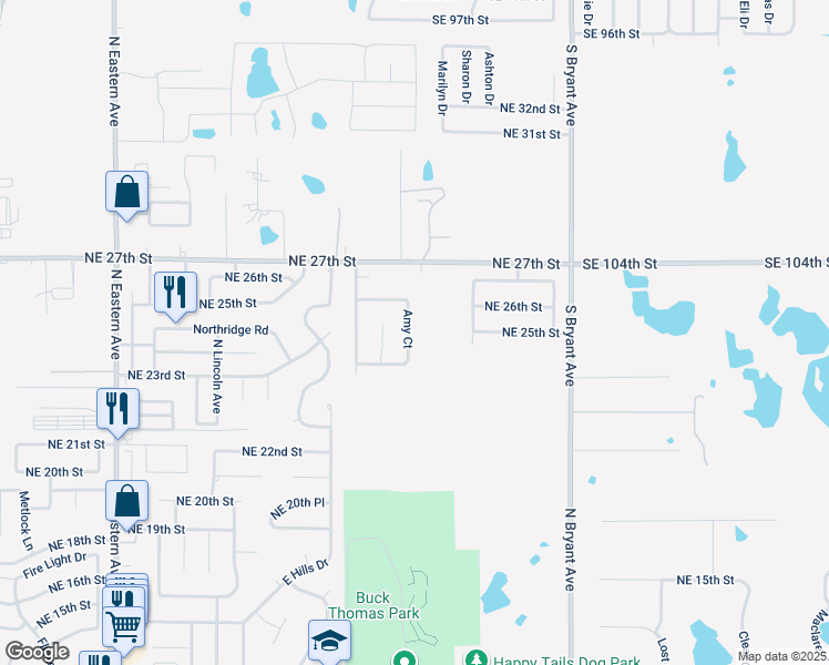 map of restaurants, bars, coffee shops, grocery stores, and more near 2624 Amy Court in Moore
