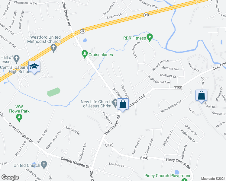 map of restaurants, bars, coffee shops, grocery stores, and more near 741 Sir Raleigh Drive in Concord