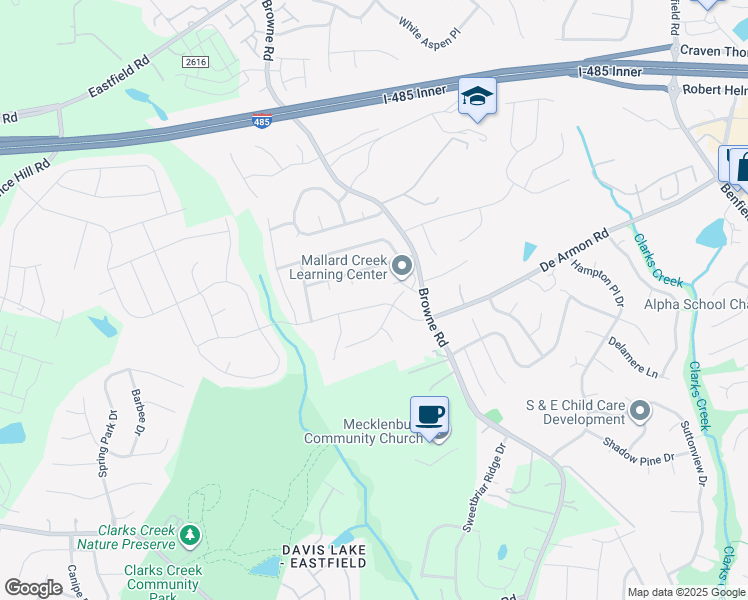 map of restaurants, bars, coffee shops, grocery stores, and more near 11645 Allen A Brown Road in Charlotte