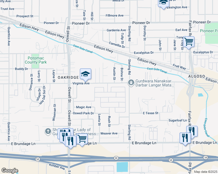 map of restaurants, bars, coffee shops, grocery stores, and more near 814 Granite Pass Avenue in Bakersfield