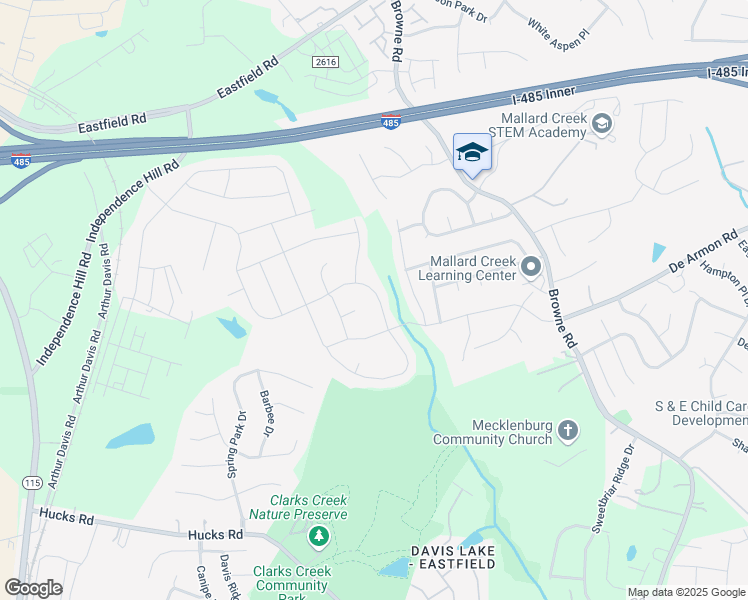 map of restaurants, bars, coffee shops, grocery stores, and more near 7326 Meridale Forest Drive in Charlotte