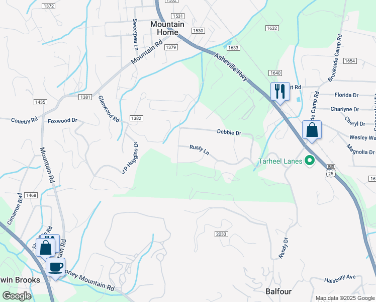 map of restaurants, bars, coffee shops, grocery stores, and more near 111 Rusty Lane in Hendersonville