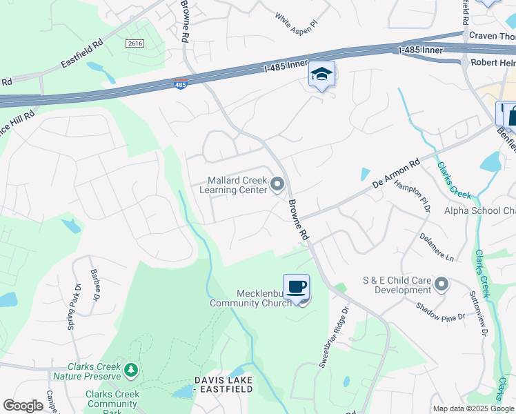 map of restaurants, bars, coffee shops, grocery stores, and more near 11645 Allen A Brown Road in Charlotte