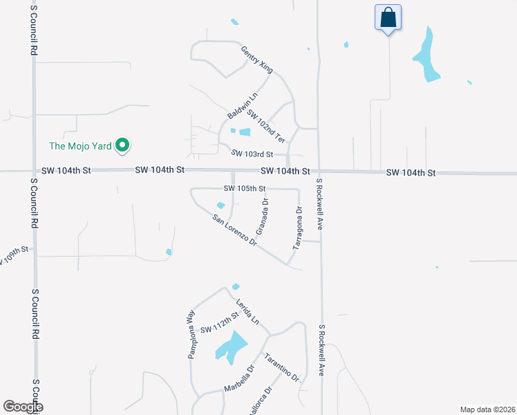 map of restaurants, bars, coffee shops, grocery stores, and more near 10625 Granada Drive in Oklahoma City