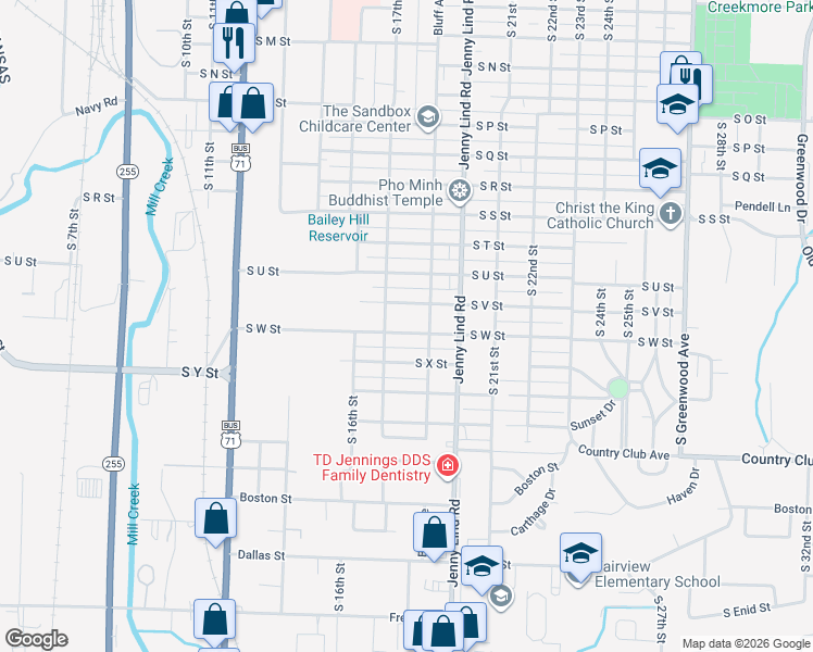 map of restaurants, bars, coffee shops, grocery stores, and more near 1717 South W Street in Fort Smith