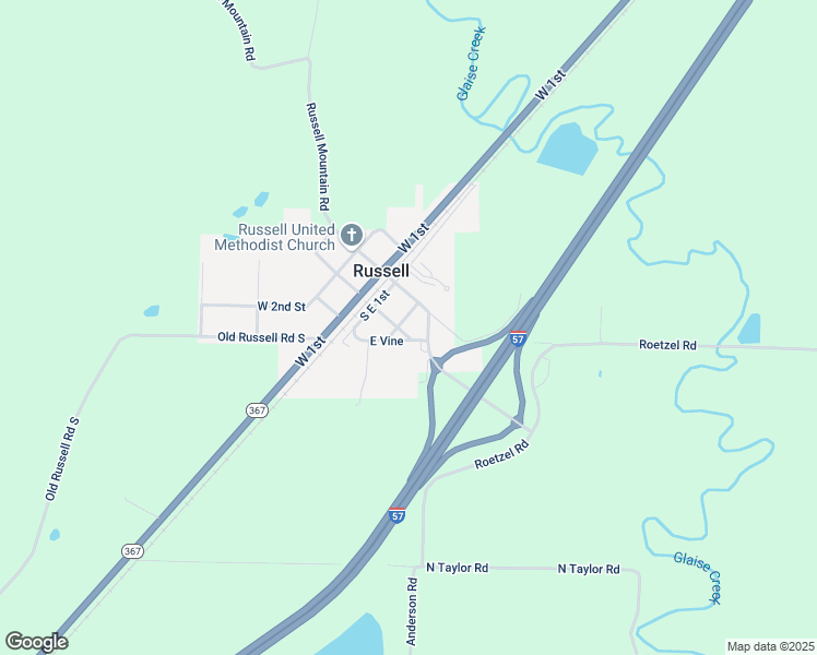 map of restaurants, bars, coffee shops, grocery stores, and more near 201 South East Elm in Russell