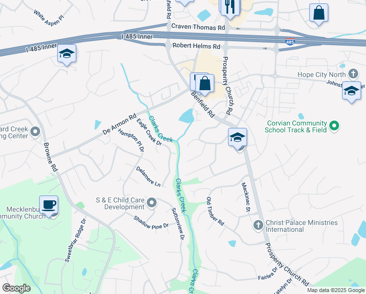 map of restaurants, bars, coffee shops, grocery stores, and more near 12301 Panthersville Drive in Charlotte