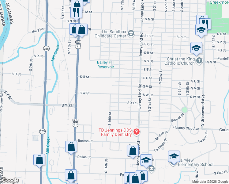 map of restaurants, bars, coffee shops, grocery stores, and more near 2322 South 17th Street in Fort Smith