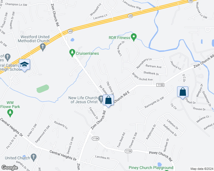 map of restaurants, bars, coffee shops, grocery stores, and more near 4104 Old Glory Drive in Concord