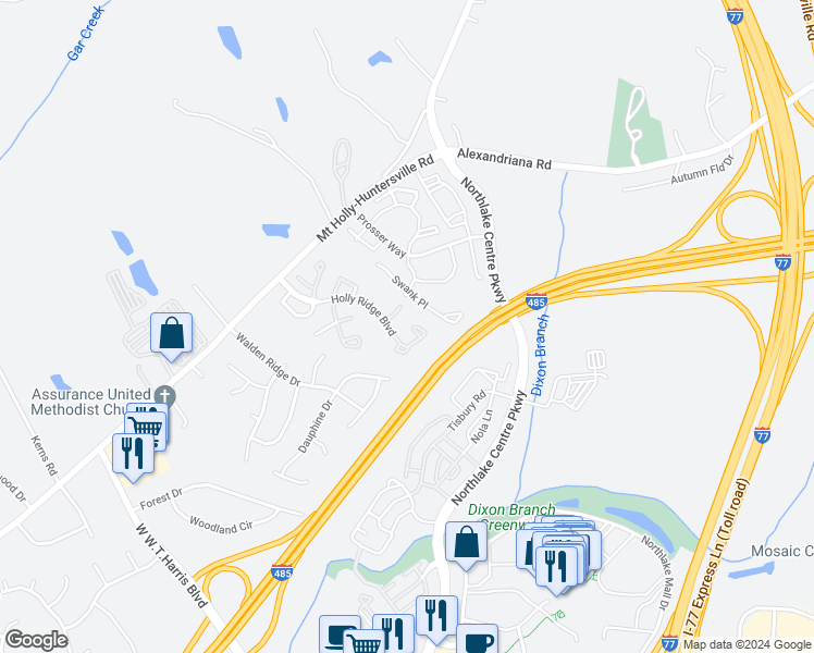 map of restaurants, bars, coffee shops, grocery stores, and more near 8348 Rudolph Road in Charlotte